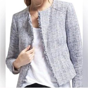 Banana Republic Tweed Raw Hem Open Front Blazer Jacket